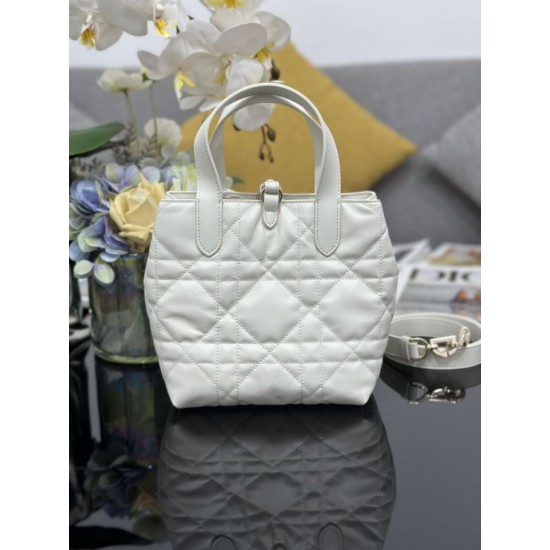 Top Replica Dior Toujours Small Vertical Tote Bag with Lucky Charm, White
