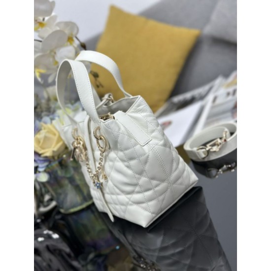 Top Replica Dior Toujours Small Vertical Tote Bag with Lucky Charm, White