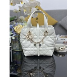 Top Replica Dior Toujours Small Vertical Tote Bag with Lucky Charm, White