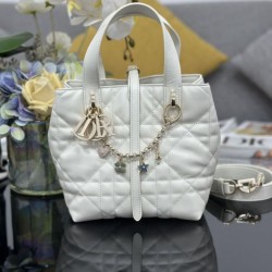 Top Replica Dior Toujours Small Vertical Tote Bag with Lucky Charm, White