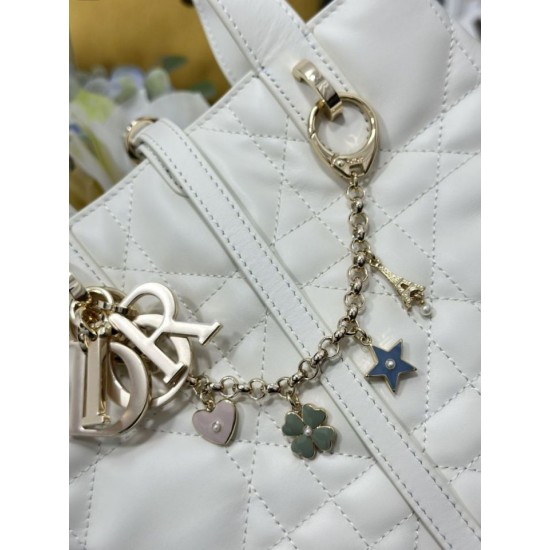 Top Replica Dior Toujours Small Vertical Tote Bag with Lucky Charm, White