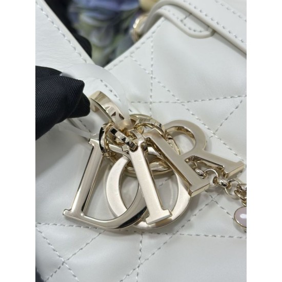 Top Replica Dior Toujours Small Vertical Tote Bag with Lucky Charm, White