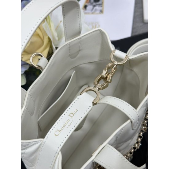 Top Replica Dior Toujours Small Vertical Tote Bag with Lucky Charm, White