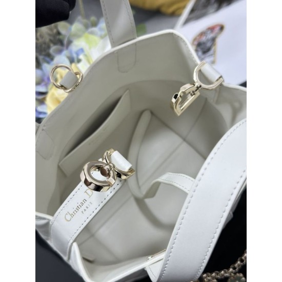 Top Replica Dior Toujours Small Vertical Tote Bag with Lucky Charm, White