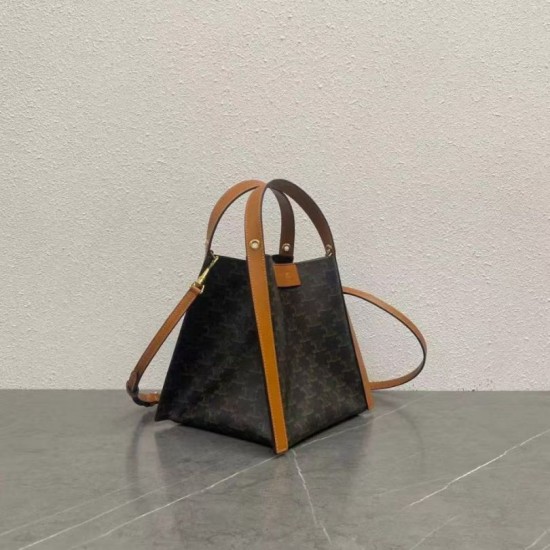 Super Clone Replica Celine Triomphe small cube bag in canvas/calfskin in brown Top Replica Celine Triomphe small cube bag in canvas/calfskin in brown