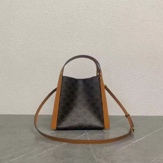 Super Clone Replica Celine Triomphe small cube bag in canvas/calfskin in brown Top Replica Celine Triomphe small cube bag in canvas/calfskin in brown