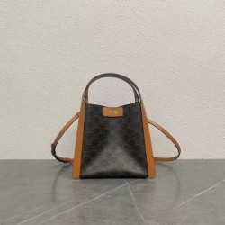 Top Replica Celine Triomphe small cube bag in canvas/calfskin in brown