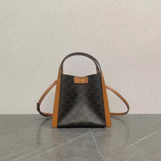 Super Clone Replica Celine Triomphe small cube bag in canvas/calfskin in brown Top Replica Celine Triomphe small cube bag in canvas/calfskin in brown