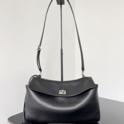 Top Replica Balenciaga Rodeo Medium shoulder bag in black and silver