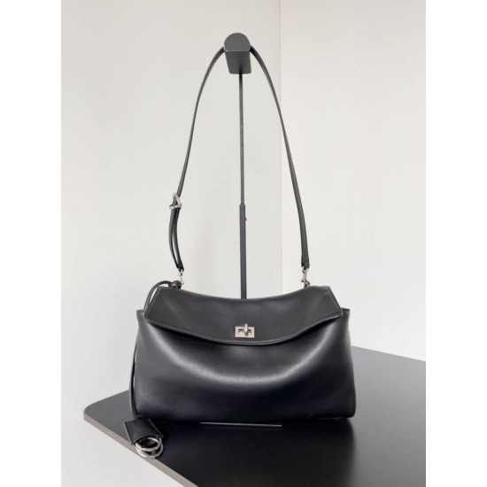 Top Replica Balenciaga Rodeo Medium shoulder bag in black and silver