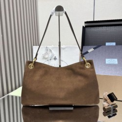 Top Replica Prada Etude Large Suede Crossbody Bag 1BC259 Caramel