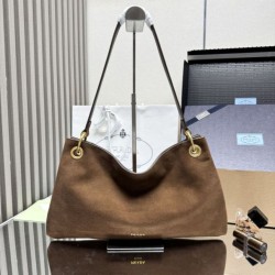 Top Replica Prada Etude Large Suede Crossbody Bag 1BC259 Caramel