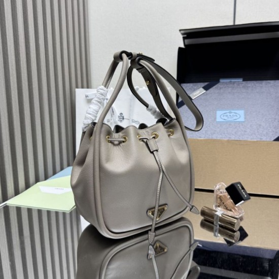 Super Clone Replica Prada Darling Mini Bucket Bag 1BE087 Gray Top Replica Prada Darling Mini Bucket Bag 1BE087 Gray