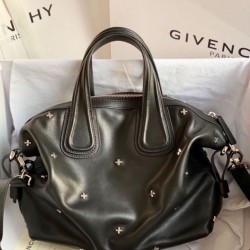 Top Replica Givenchy Nightingale bag with silver-tone cross details in black
