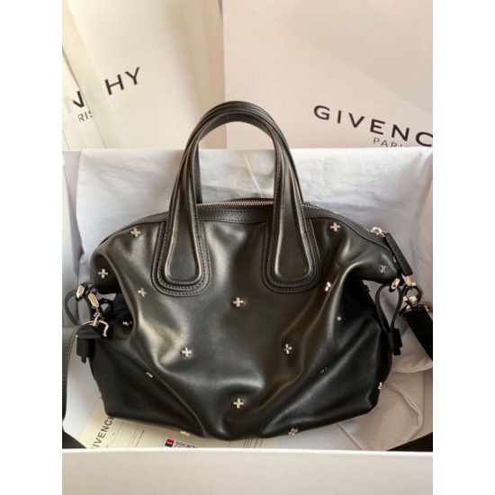 Top Replica Givenchy Nightingale bag with silver-tone cross details in black