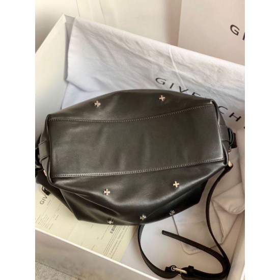 Top Replica Givenchy Nightingale bag with silver-tone cross details in black