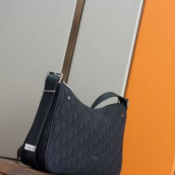 Top Replica Men's Dior Medium Dior Slider Zipped Hobo Bag in Dior Oblique Jacquard in Black