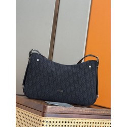 Top Replica Men's Dior Medium Dior Slider Zipped Hobo Bag in Dior Oblique Jacquard in Black