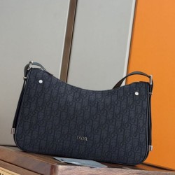 Top Replica Men's Dior Medium Dior Slider Zipped Hobo Bag in Dior Oblique Jacquard in Black