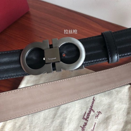 Top Replica Salvatore Ferragamo Men's 3.5cm Belt in Silver, Black