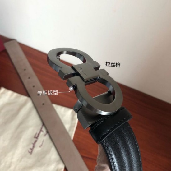 Top Replica Salvatore Ferragamo Men's 3.5cm Belt in Silver, Black