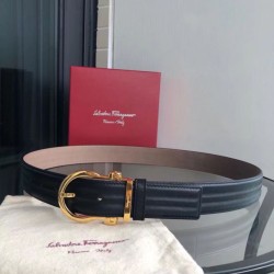 Top Replica Salvatore Ferragamo Men's 3.5cm Belt with Exquisite Gold Pin Buckle, Black