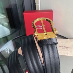 Top Replica Salvatore Ferragamo Men's 3.5cm Belt with Exquisite Gold Pin Buckle, Black