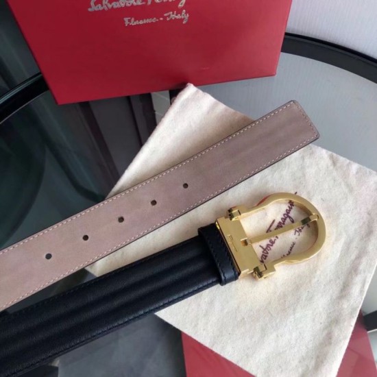 Top Replica Salvatore Ferragamo Men's 3.5cm Belt with Exquisite Gold Pin Buckle, Black