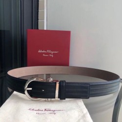 Top Replica Salvatore Ferragamo Men's 3.5cm Belt with Exquisite Silver Pin Buckle, Black