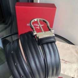 Top Replica Salvatore Ferragamo Men's 3.5cm Belt with Exquisite Silver Pin Buckle, Black
