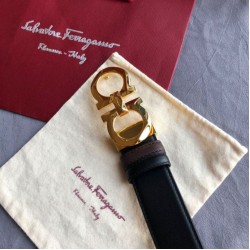 Top Replica Salvatore Ferragamo Men's 3.5cm Reversible Belt with Gold Metal Clip, Black