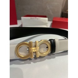 Top Replica Salvatore Ferragamo Men's 3.5cm Reversible Belt with Metal Clip Gold Black/White