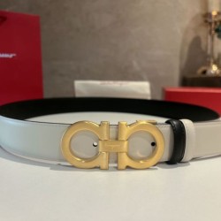 Top Replica Salvatore Ferragamo Men's 3.5cm Reversible Belt with Metal Clip Gold Black/White