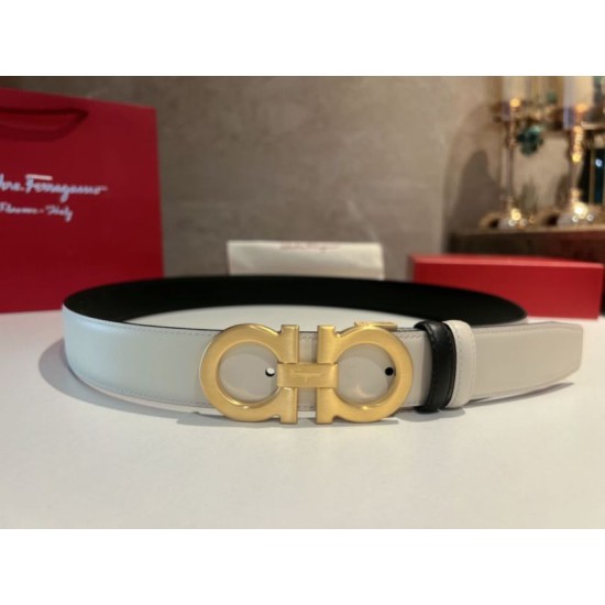 Top Replica Salvatore Ferragamo Men's 3.5cm Reversible Belt with Metal Clip Gold Black/White