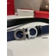 Top Replica Salvatore Ferragamo Men's 3.5 cm Reversible Belt with Silver Metal Clip (Black/Blue)
