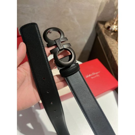Top Replica Salvatore Ferragamo Men's 3.5 cm Belt with Black Buckle