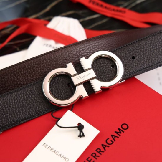 Top Replica Salvatore Ferragamo Men's 3.5 cm Reversible Belt with Steel Buckle (Black/Coffee)