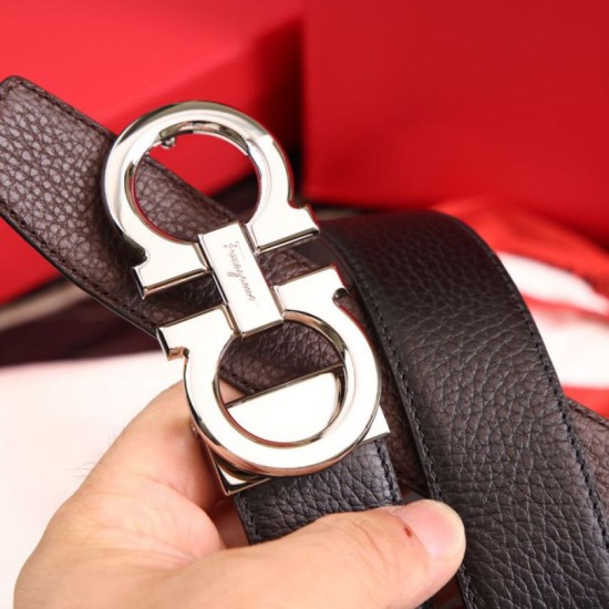 Top Replica Salvatore Ferragamo Men's 3.5 cm Reversible Belt with Steel Buckle (Black/Coffee)