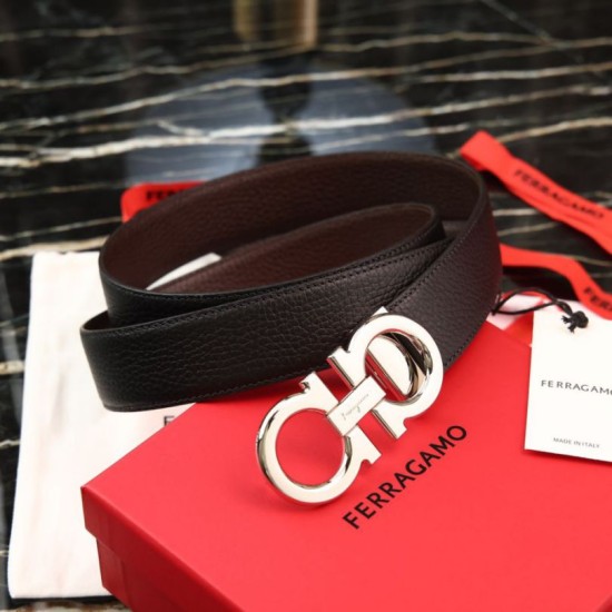 Top Replica Salvatore Ferragamo Men's 3.5 cm Reversible Belt with Steel Buckle (Black/Coffee)