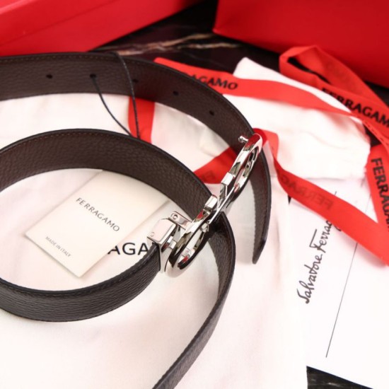 Top Replica Salvatore Ferragamo Men's 3.5 cm Reversible Belt with Steel Buckle (Black/Coffee)