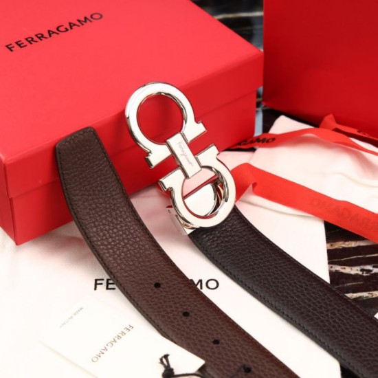Top Replica Salvatore Ferragamo Men's 3.5 cm Reversible Belt with Steel Buckle (Black/Coffee)