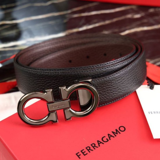 Top Replica Salvatore Ferragamo Men's 3.5 cm Reversible Belt with Black/Coffee Buckle