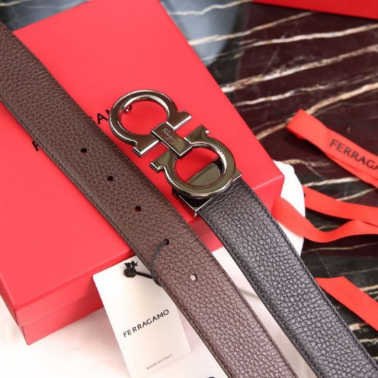 Top Replica Salvatore Ferragamo Men's 3.5 cm Reversible Belt with Black/Coffee Buckle