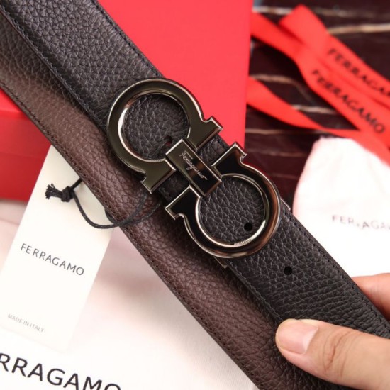 Top Replica Salvatore Ferragamo Men's 3.5 cm Reversible Belt with Black/Coffee Buckle
