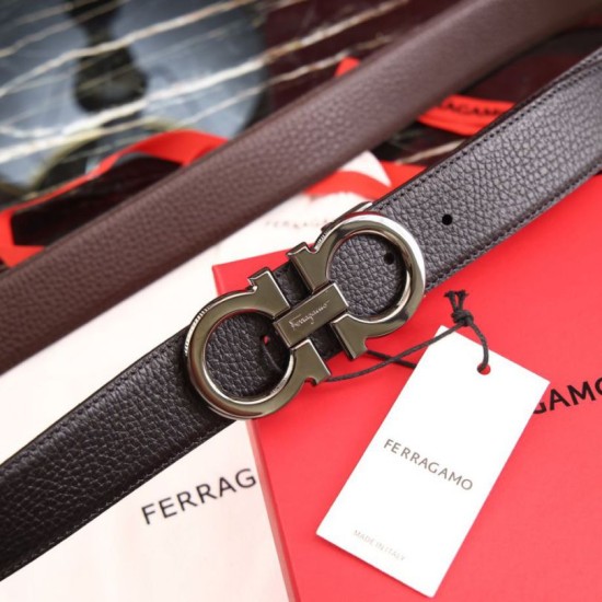 Top Replica Salvatore Ferragamo Men's 3.5 cm Reversible Belt with Black/Coffee Buckle