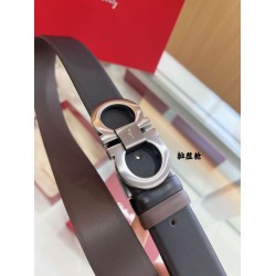 Top Replica Salvatore Ferragamo Men's 3.5 cm Reversible Belt with Double-Ring Horseshoe Buckle