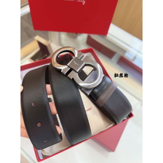 Top Replica Salvatore Ferragamo Men's 3.5 cm Reversible Belt with Double-Ring Horseshoe Buckle