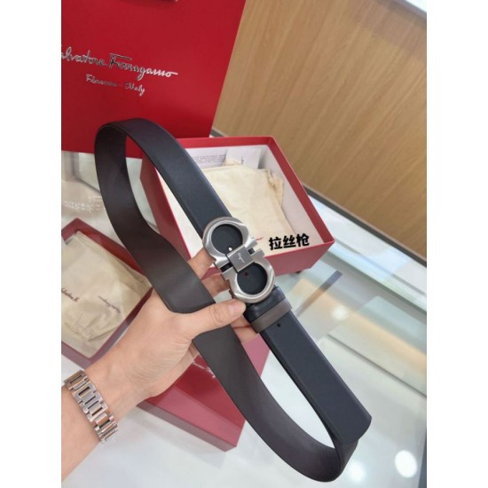 Top Replica Salvatore Ferragamo Men's 3.5 cm Reversible Belt with Double-Ring Horseshoe Buckle