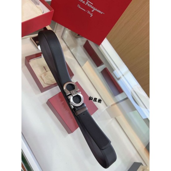 Top Replica Salvatore Ferragamo Men's 3.5 cm Reversible Belt with Double-Ring Horseshoe Buckle