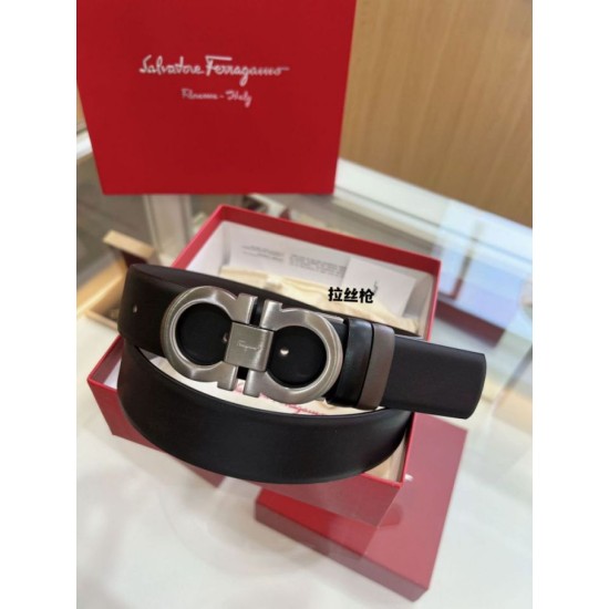 Top Replica Salvatore Ferragamo Men's 3.5 cm Reversible Belt with Double-Ring Horseshoe Buckle